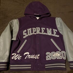 Supreme King Hooded Leather Varsitt Jacket FW20